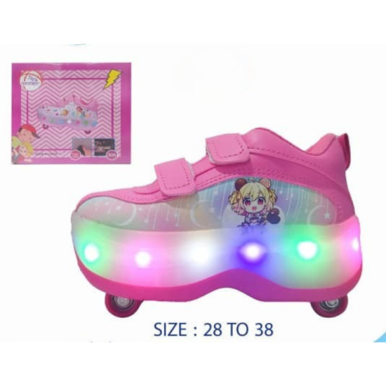 صورة حذاء الأنمي الوردي – إنارة LED وعجلات خفية للبنوتات الكيوت